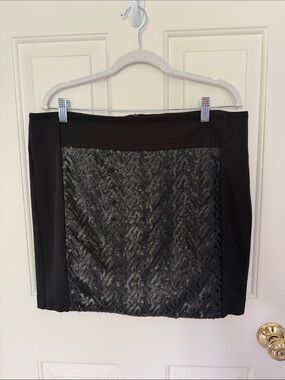 Cato Black Sequin-Front Mini Skirt